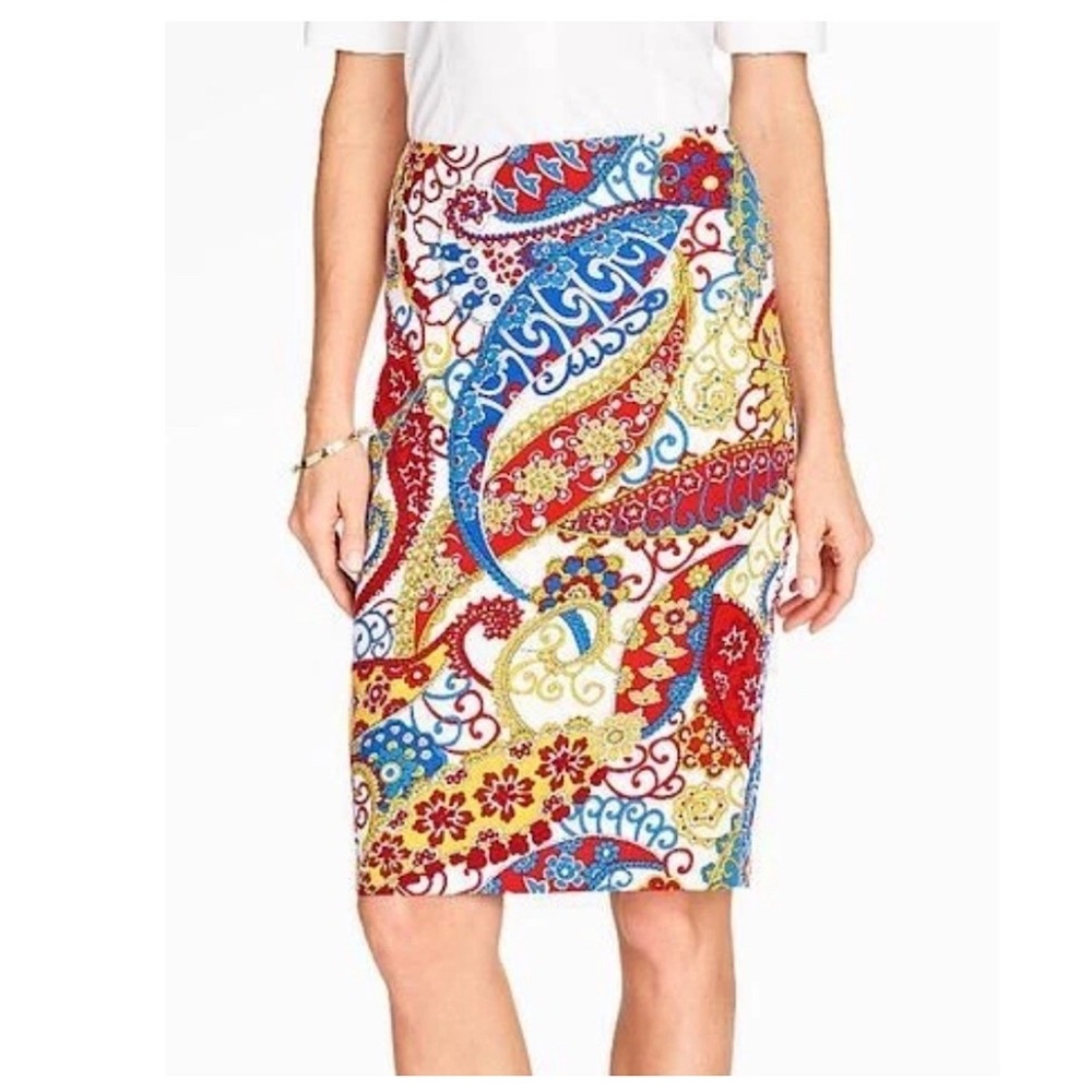 Talbots Pencil‎ Skirt Women 16WP Multicolor Paisley Cotton Lyocell Petite 16WP